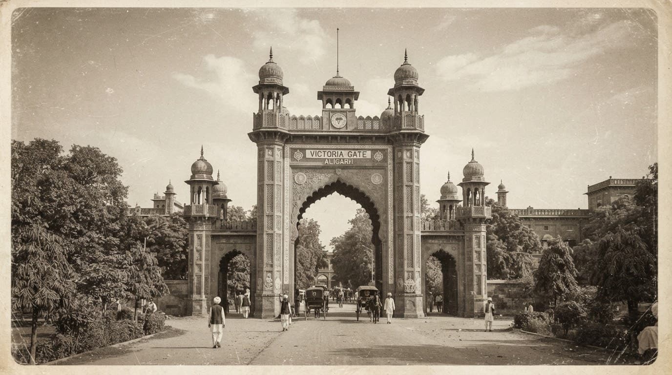 Victoria Gate in Aligarh, sepia archival photograph